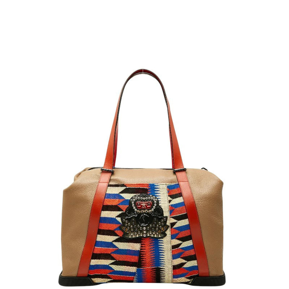 Christian Louboutin Damon Bag Tote Beige Cream Orange Multicolor Leather